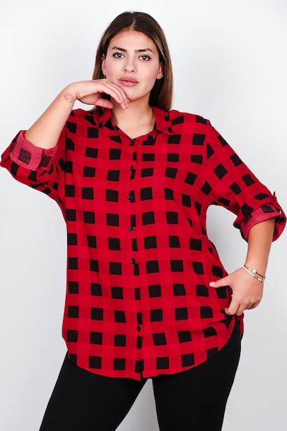 Büyük Beden Kol Katlamalı Gömlek  Çok Renkli