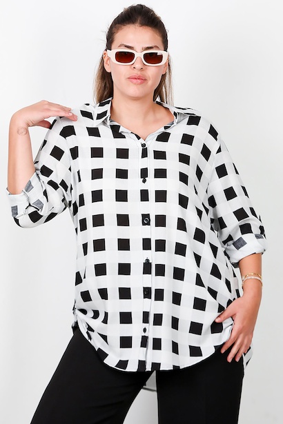 Büyük Beden Kol Katlamalı Gömlek  Çok Renkli