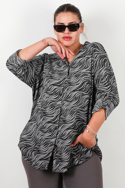 Büyük Beden Kol Katlamalı Gömlek  Çok Renkli