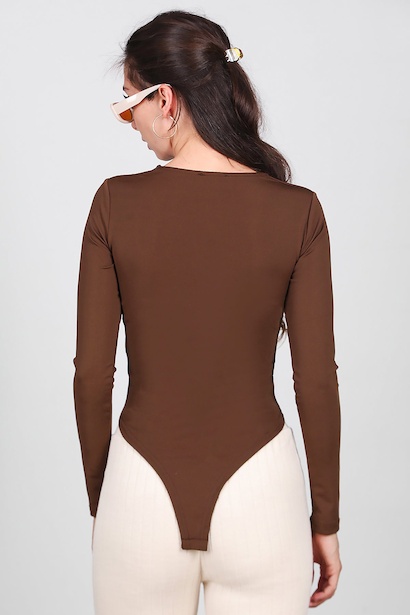 Kadın Kare Yaka Zıbınlı Bady  Kahverengi 6