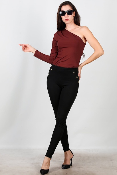 Kadın Sahte Cep Düğme Detay Tayt  Siyah 6