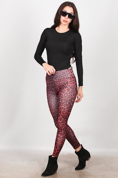 Kadın Leopar Desenli Tayt  Bordo 6