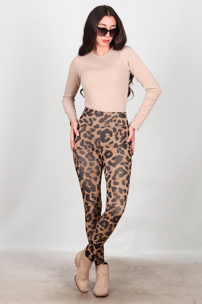 Kadın Fitilli Leopar Desenli Tayt 