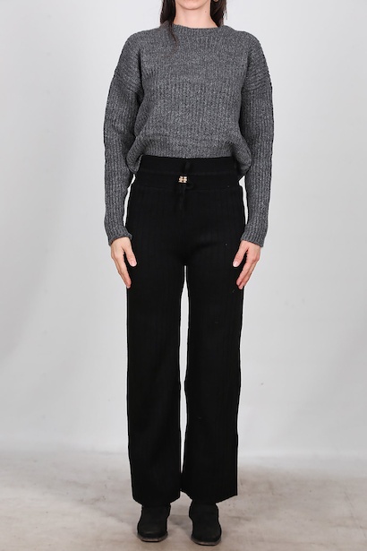 Kadın Bel Ip Detay Triko Pantolon  Siyah 6
