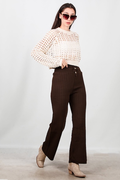 Kadın Bel Ip Detay Triko Pantolon 