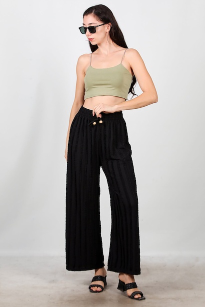 Kadın Fitilli Bol Paça Pantolon  Siyah 6