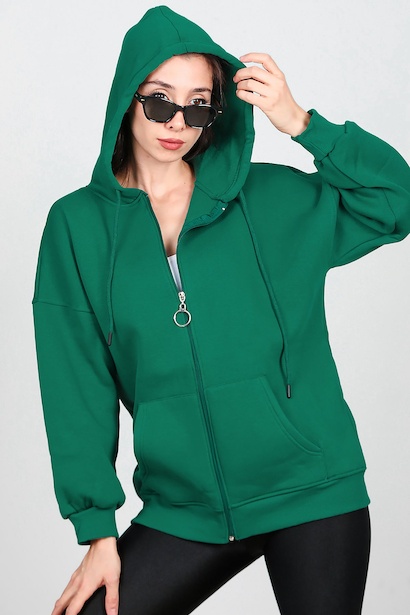 Kadın Fermuarlı Kapşonlu Sweet  Zümrüt 6