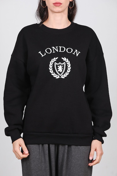 Kadın Üç İplik Bisiklet Yaka Sweet  Siyah 6