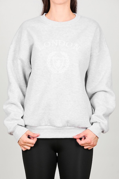 Kadın Üç İplik Bisiklet Yaka Sweet  Gri 6