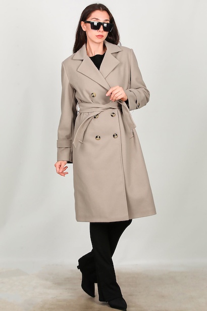 Kadın Beli Kuşaklı Kaşe Kaban  Taş 6