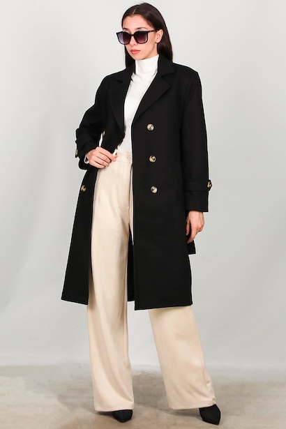 Kadın Beli Kuşaklı Kaşe Kaban 