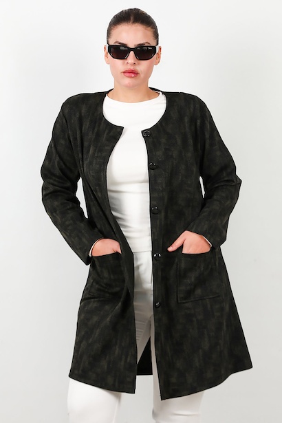 Büyük Beden Likralı Önü Düğmeli Cepli Ceket 