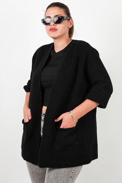 Büyük Beden Cepli Hırka  Siyah 6