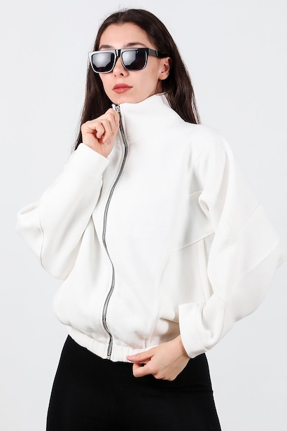 Kadın Dik Yaka Fermuarlı Sweet  Beyaz 6