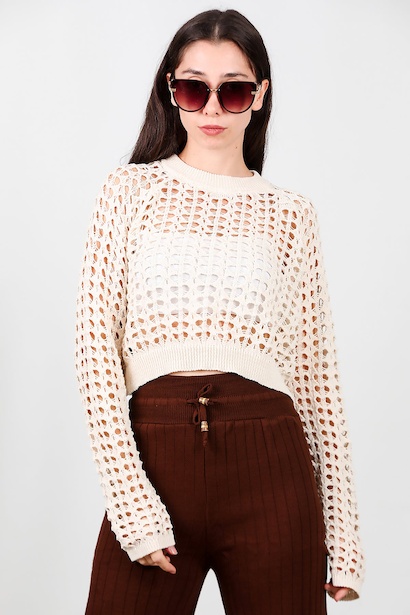 Kadın Delikli Triko  Ekru 6