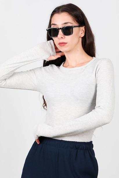 Kadın Parmak Geçmeli Waffle Bluz 