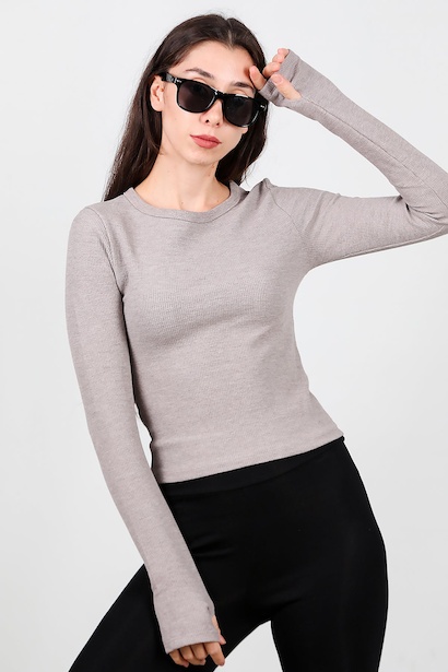 Kadın Parmak Geçmeli Waffle Bluz 