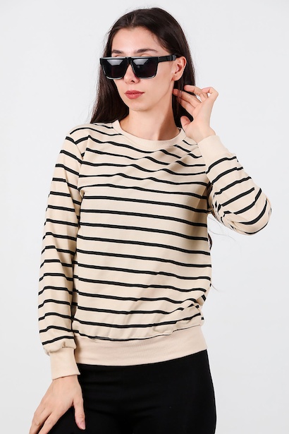 Kadın Çizgili Bisiklet Yaka Sweet 