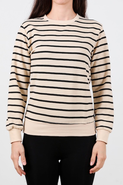 Kadın Çizgili Bisiklet Yaka Sweet  Siyah 6