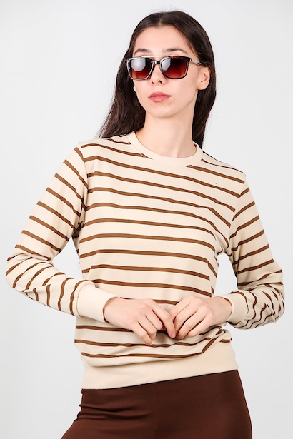 Kadın Çizgili Bisiklet Yaka Sweet 