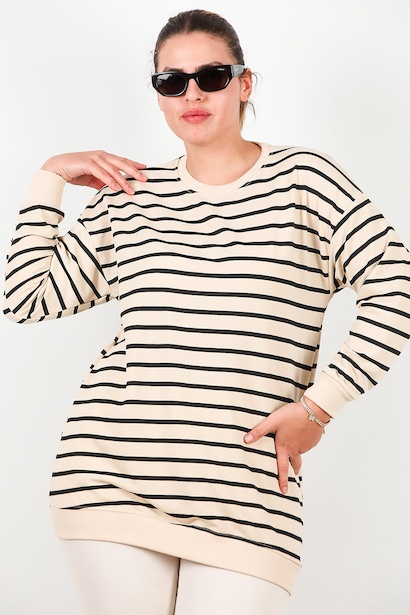 Büyük Beden Bisiklet Yaka Çizgili Tunik 