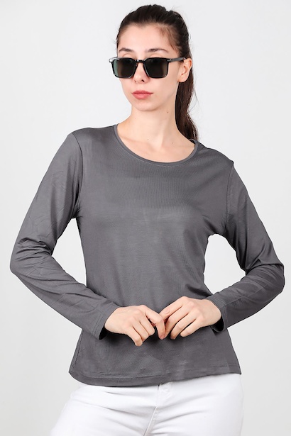 Kadın Bisiklet Yaka Uzun Kol Penye Bluz 