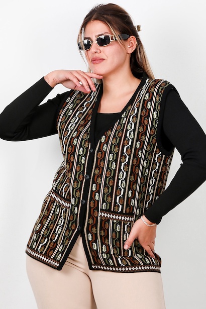 Büyük Beden Desenli Yelek 