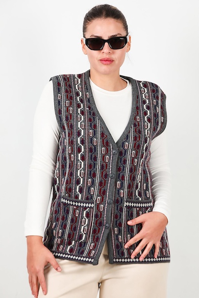 Büyük Beden Desenli Yelek 