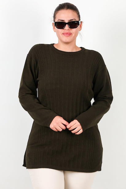 Büyük Beden Bisiklet Yaka Triko Bluz 