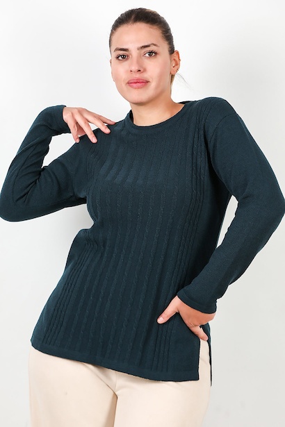 Büyük Beden Bisiklet Yaka Triko Bluz 