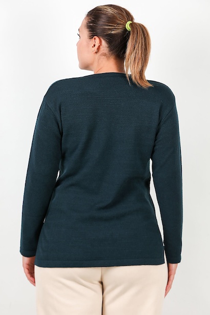 Büyük Beden Bisiklet Yaka Triko Bluz  Petrol 6