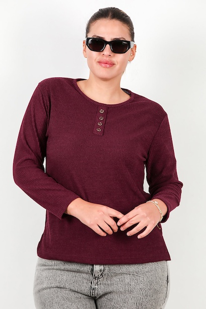 Büyük Beden Önü Düğmeli Triko Bluz 