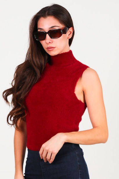 Kadın Kolsuz Balıkçı Yaka Sakallı Bluz 