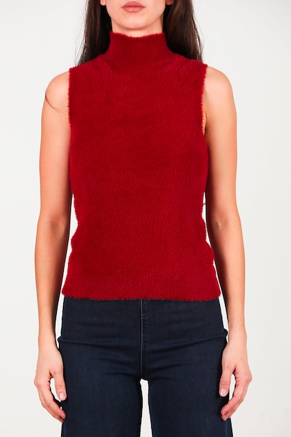 Kadın Kolsuz Balıkçı Yaka Sakallı Bluz  Bordo 6