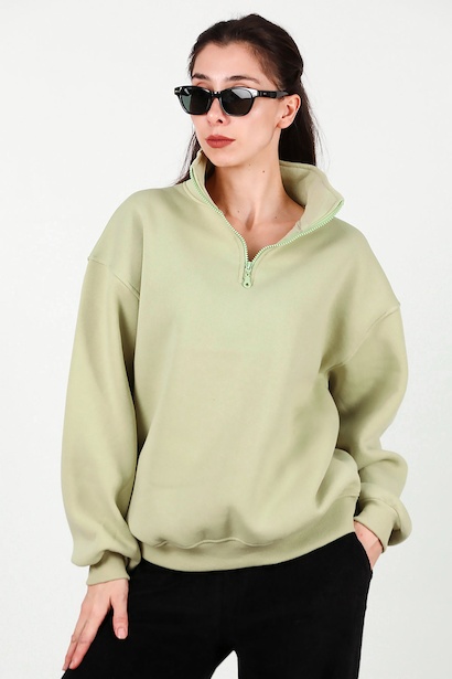 Kadın Yarım Balıkçı Yaka Fermuarlı Sweat 