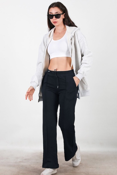 Kadın Çimalı Bol Paça Eşofman  Lacivert 6