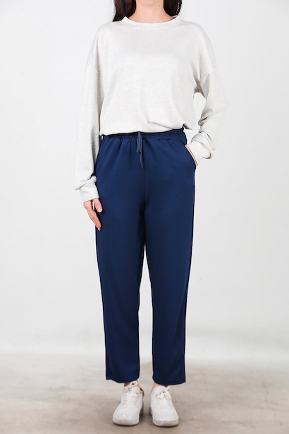 Kadın Düz Paça Cepli Eşofman  Lacivert 6