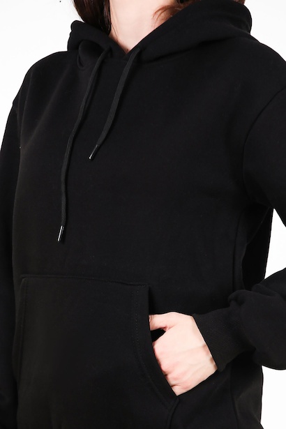 Kadın Kapşonlu Üç İplik Sweet  Siyah 9