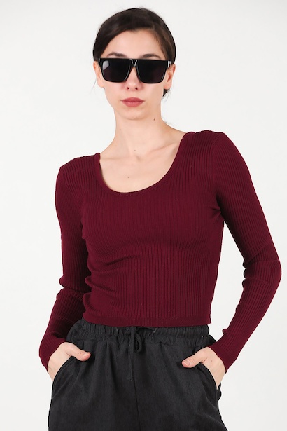 Kadın Madonna Yaka Triko Bluz 