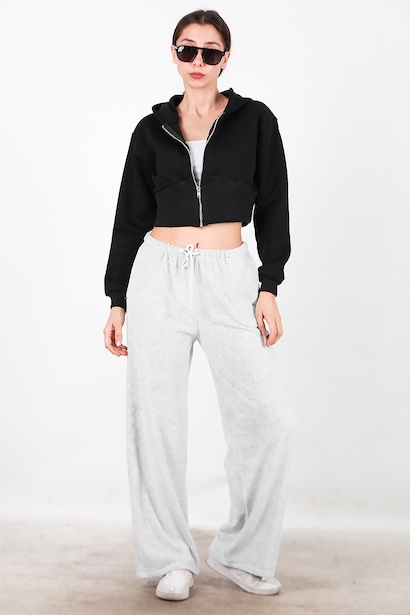 Kadın Cepli Bol Paça Havlu Pantolon 