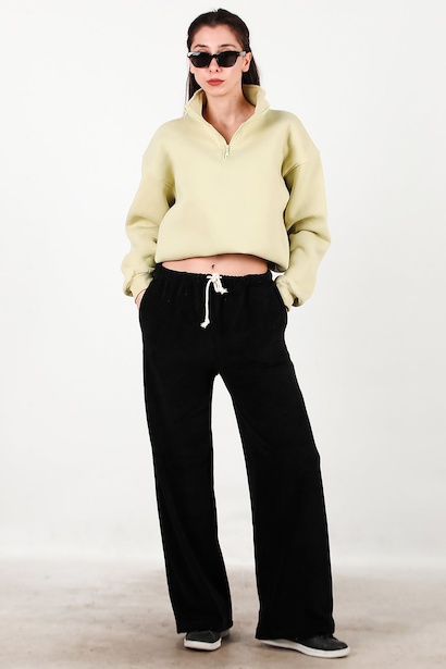 Kadın Cepli Bol Paça Havlu Pantolon 