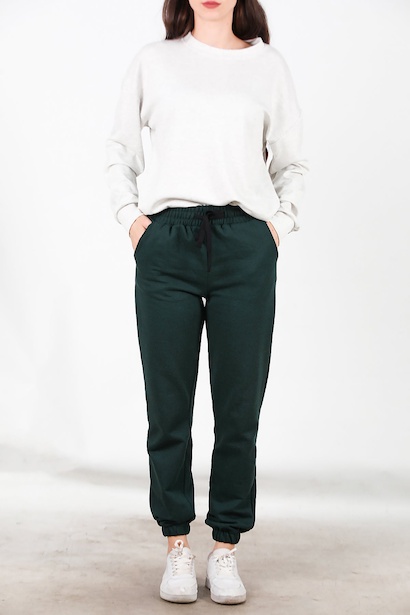 Kadın Bel Paça Lastikli Üç İplik Eşofman  Zümrüt 6