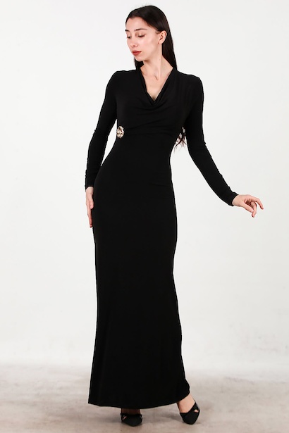 Kadın Degaje Yaka Uzun Elbise 