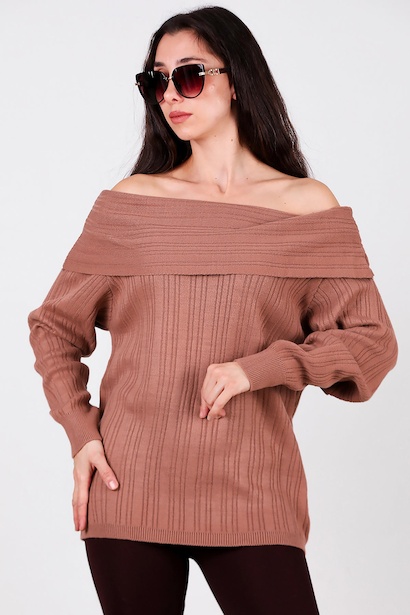 Kadın Madonna Yaka Triko Bluz 