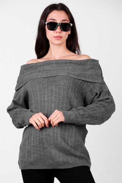 Kadın Madonna Yaka Triko Bluz 