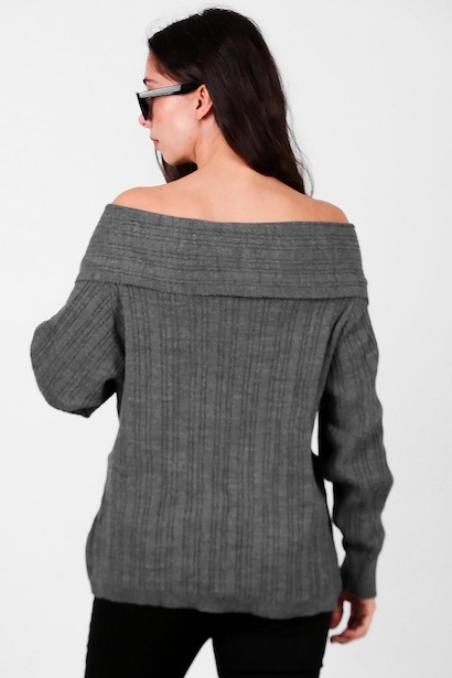 Kadın Madonna Yaka Triko Bluz  Antrasit 6