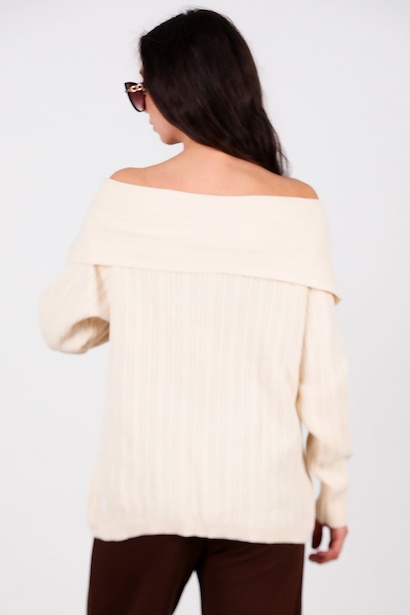 Kadın Madonna Yaka Triko Bluz  Taş 6