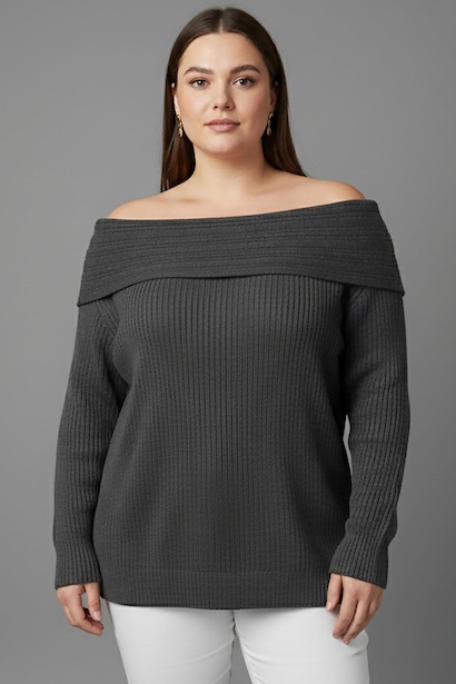 Büyük Beden Madonna Yaka Triko Bluz 