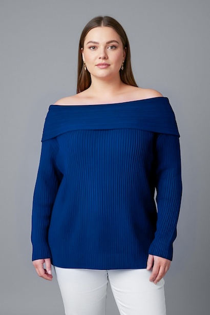 Büyük Beden Madonna Yaka Triko Bluz 