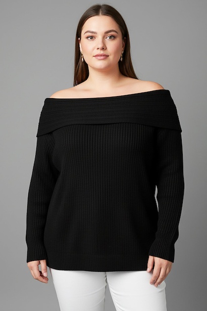 Büyük Beden Madonna Yaka Triko Bluz 